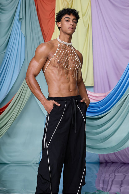 Stark Gem Pearl Chain Halter Top