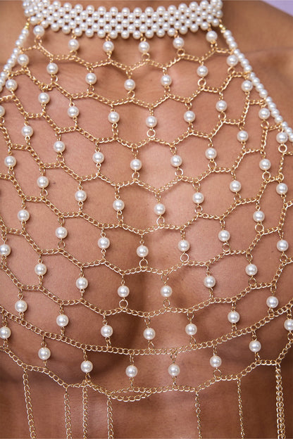 Stark Gem Pearl Chain Halter Top