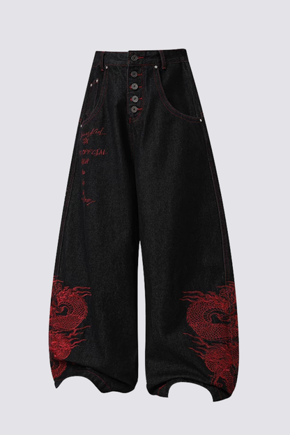 Stark Grain Embroidered Wide Leg Jeans