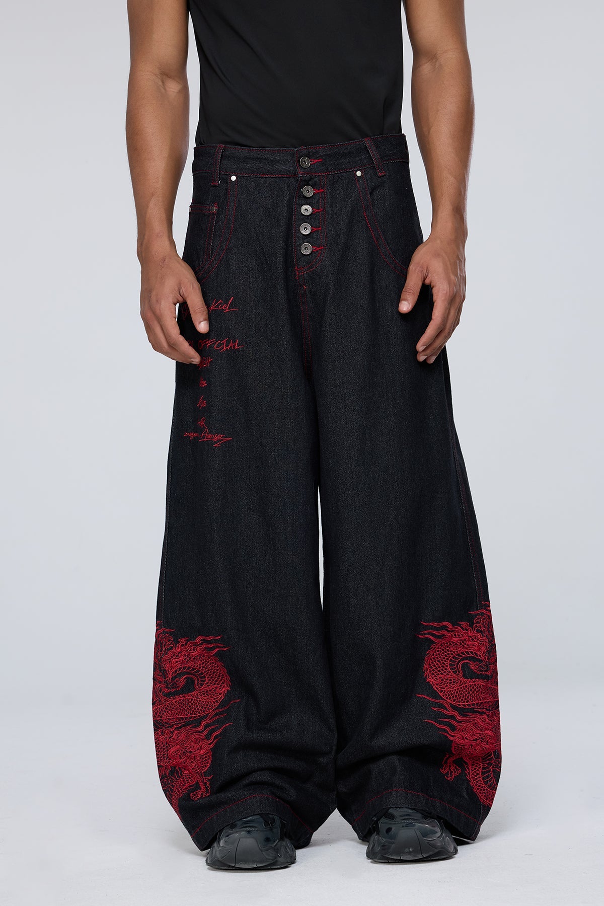 Stark Grain Embroidered Wide Leg Jeans