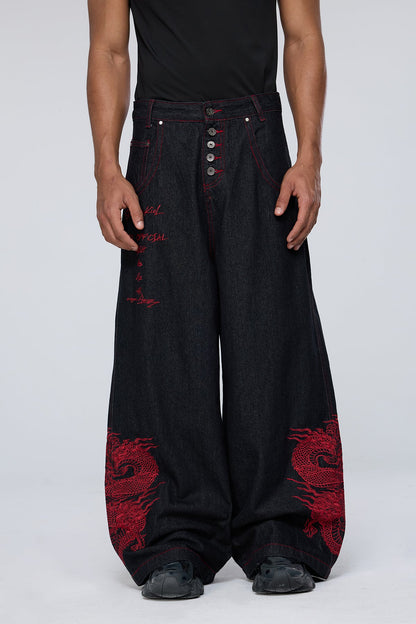 Stark Grain Embroidered Wide Leg Jeans