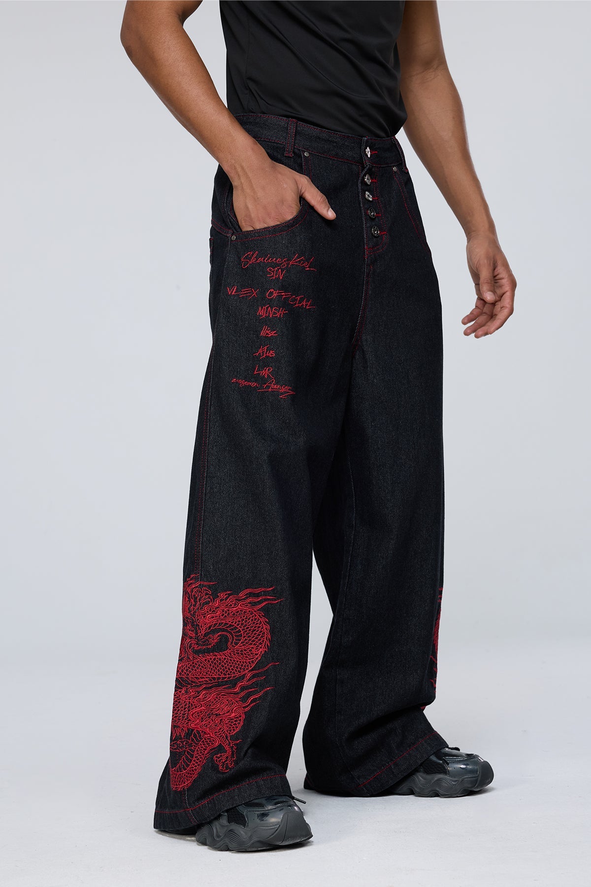 Stark Grain Embroidered Wide Leg Jeans
