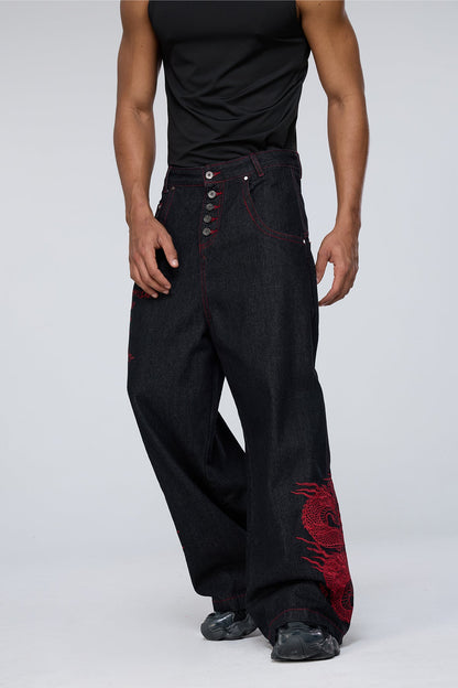 Stark Grain Embroidered Wide Leg Jeans