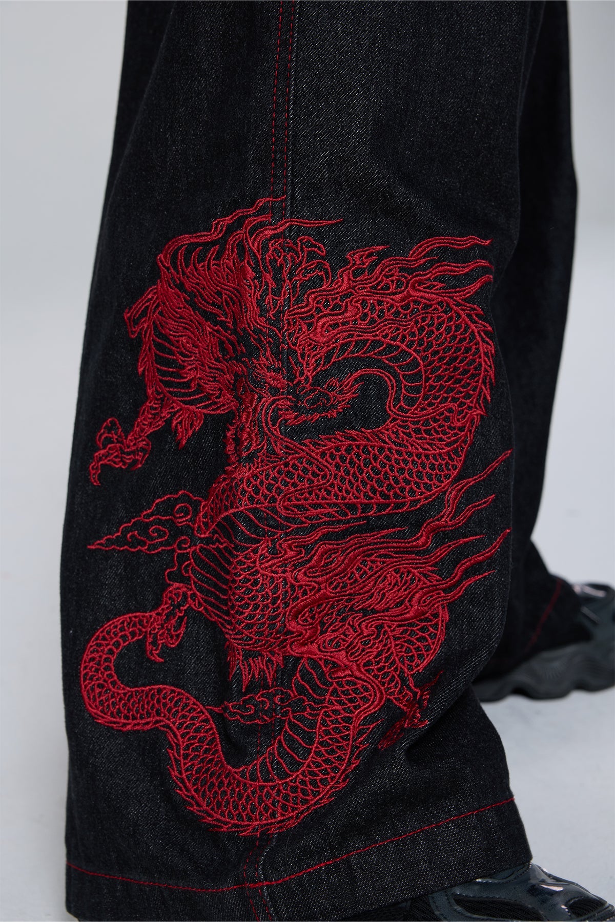 Stark Grain Embroidered Wide Leg Jeans
