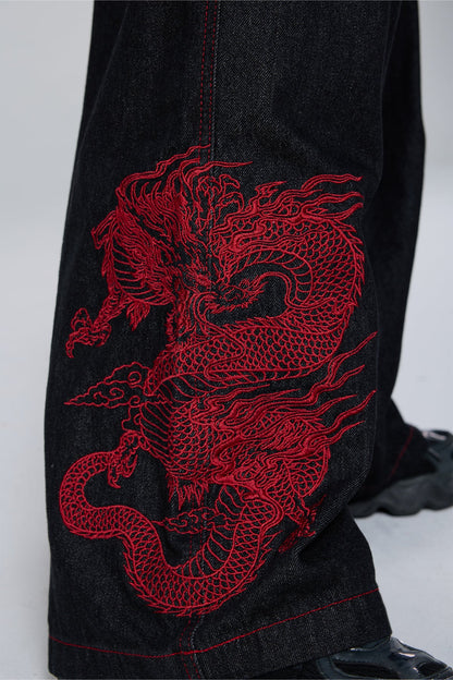 Stark Grain Embroidered Wide Leg Jeans