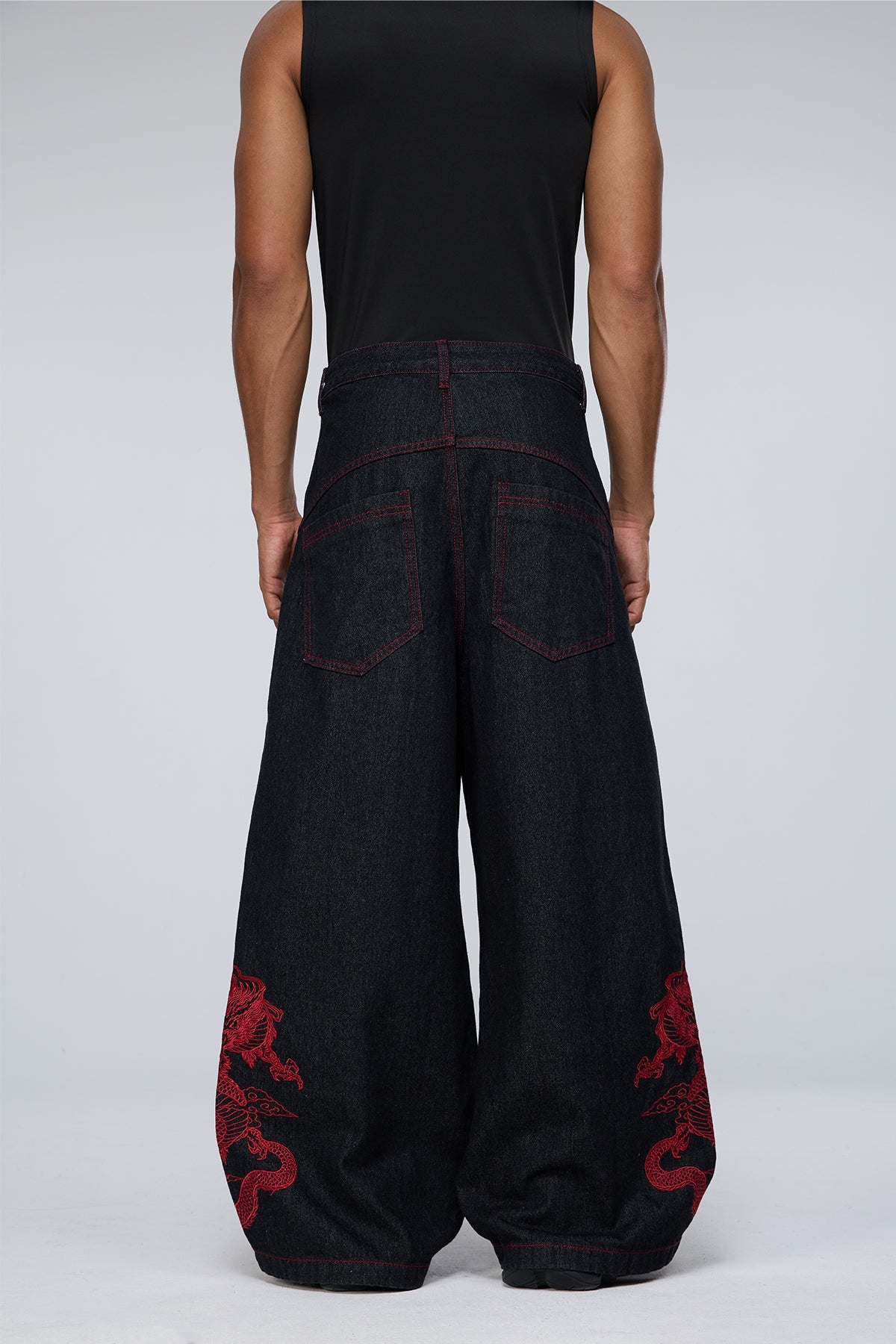 Stark Grain Embroidered Wide Leg Jeans