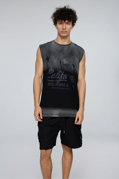 Stark Motif Sleeveless Print Top Black