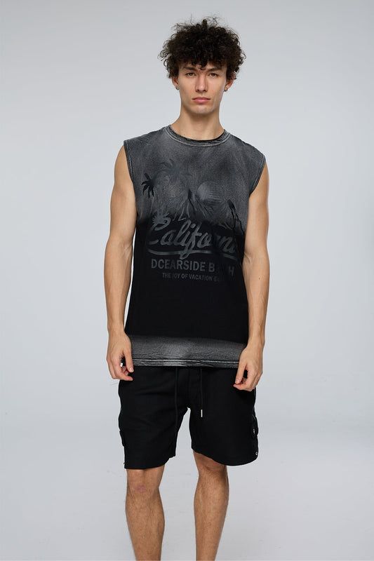 Stark Motif Sleeveless Print Top Black