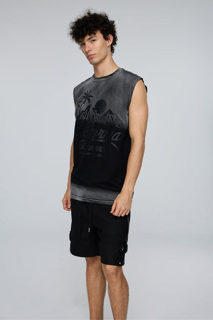 Stark Motif Sleeveless Print Top Black