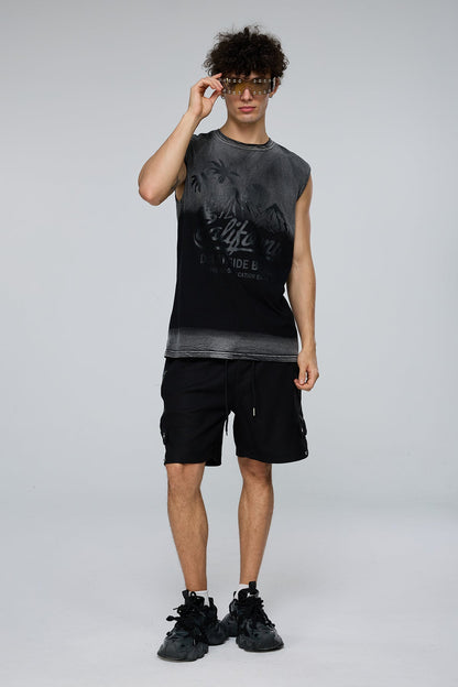 Stark Motif Sleeveless Print Top Black