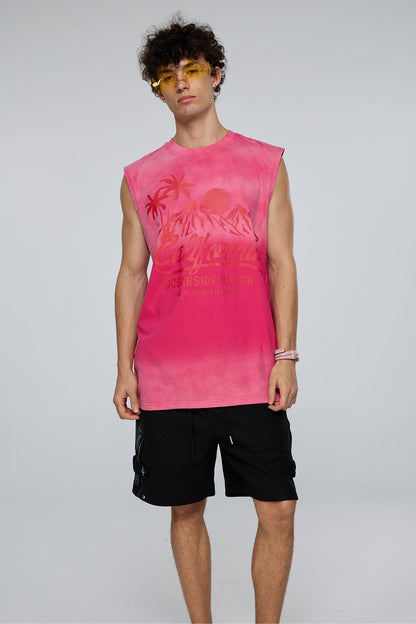 Stark Motif Sleeveless Print Top Pink