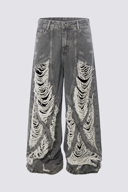 Stark Rinse Ripped Wide Leg Jeans