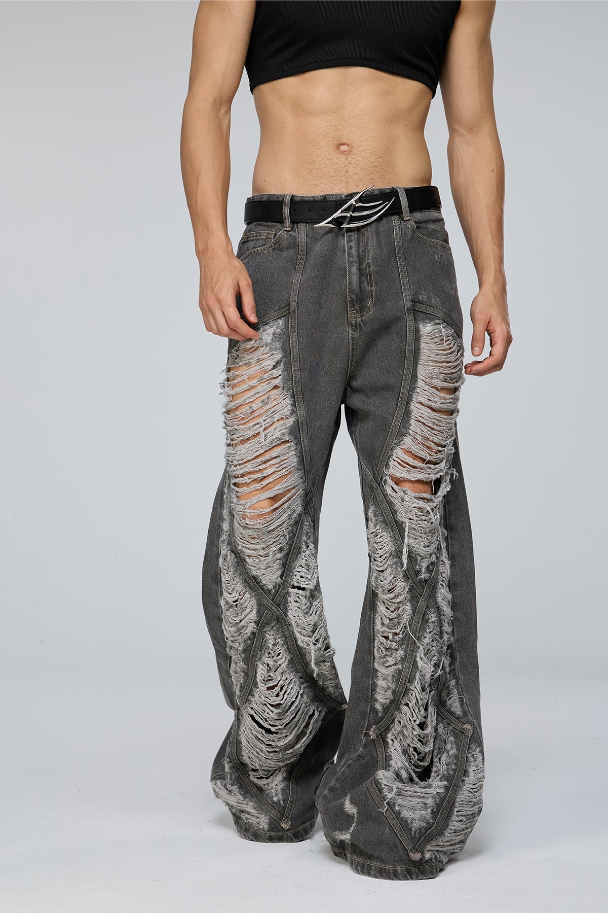 Stark Rinse Ripped Wide Leg Jeans