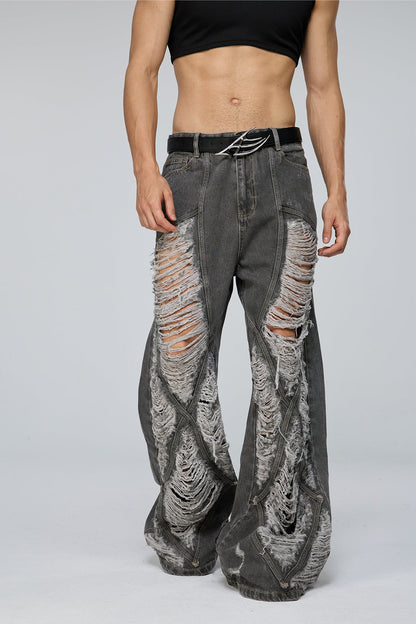 Stark Rinse Ripped Wide Leg Jeans