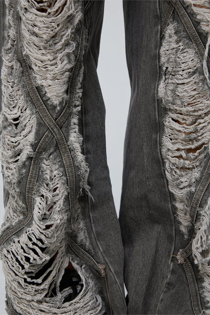 Stark Rinse Ripped Wide Leg Jeans