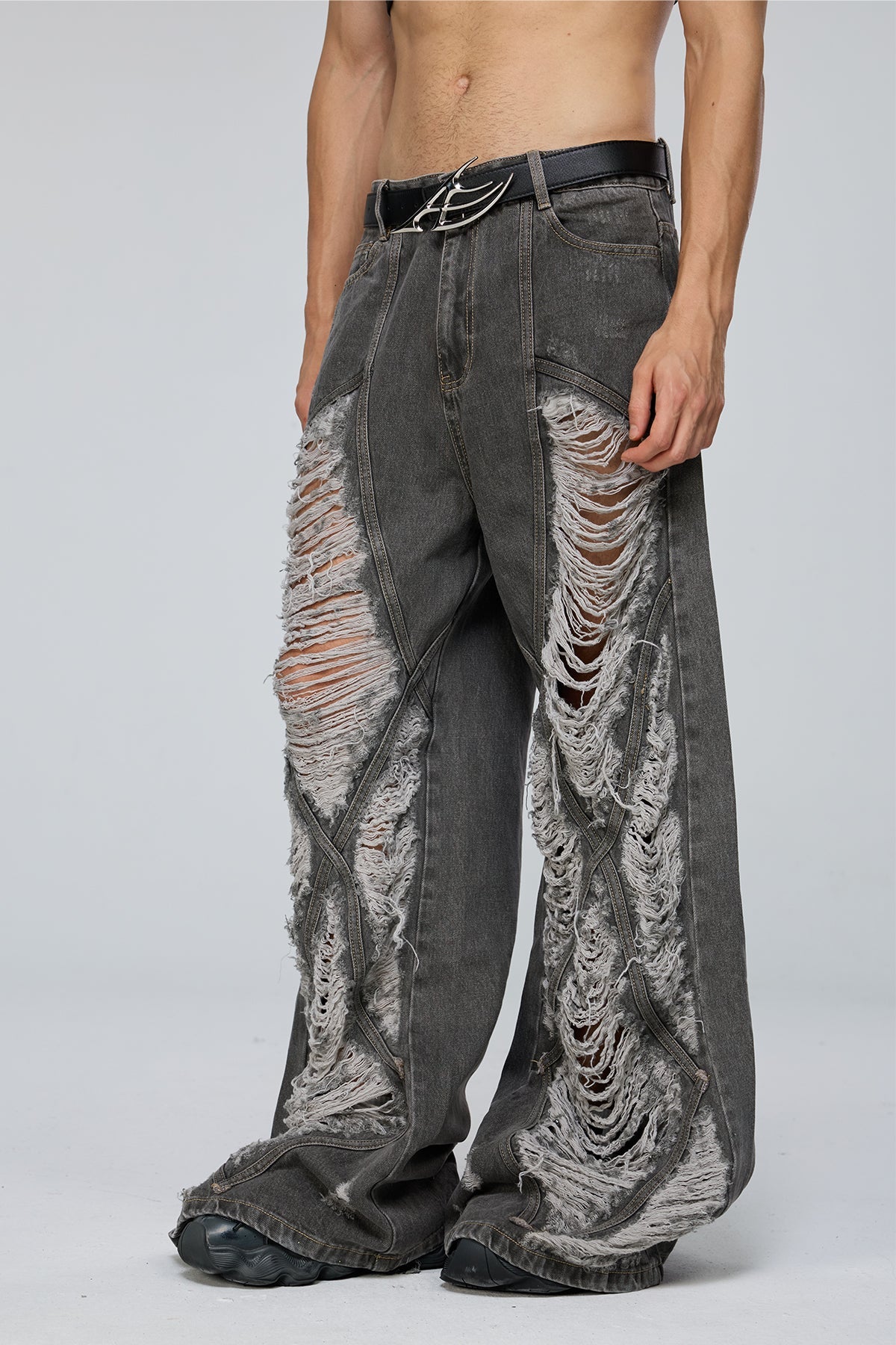 Stark Rinse Ripped Wide Leg Jeans