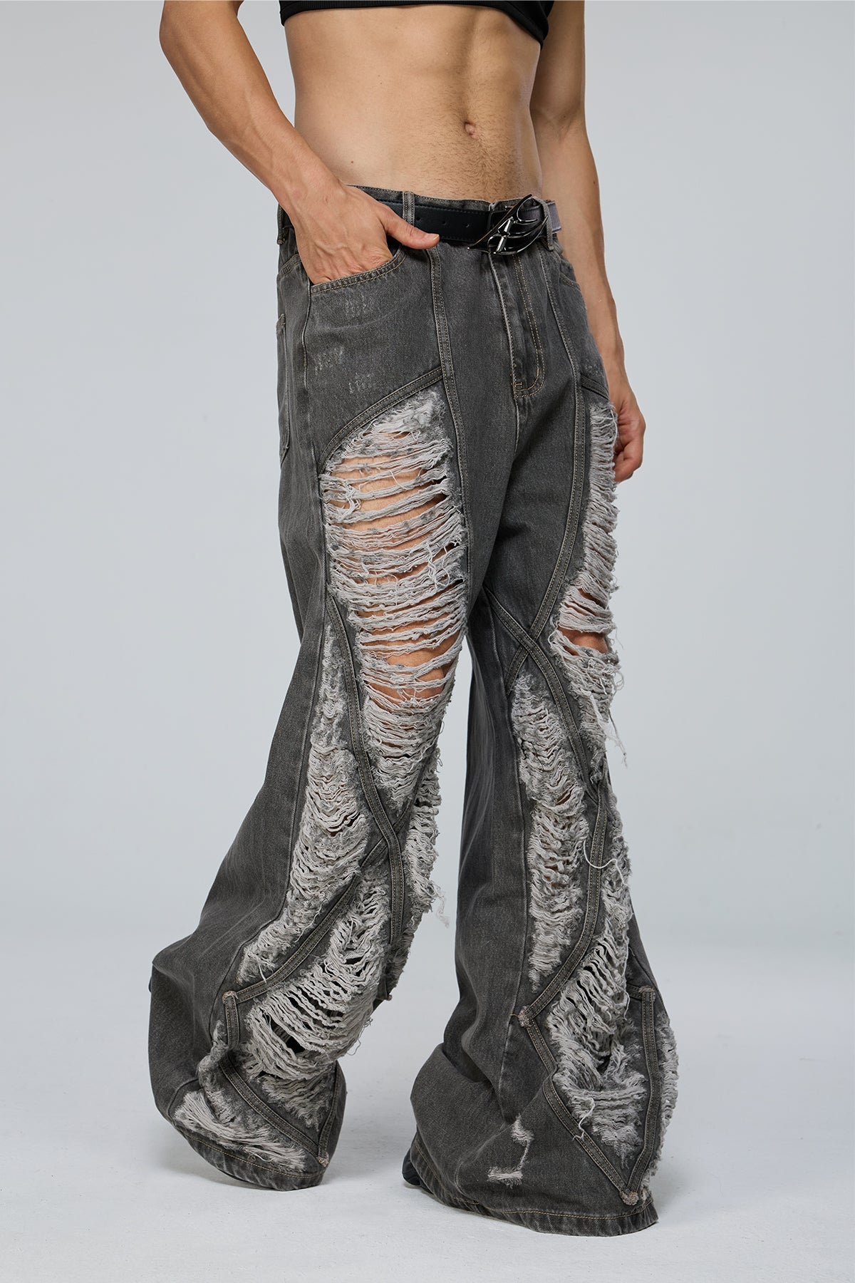 Stark Rinse Ripped Wide Leg Jeans