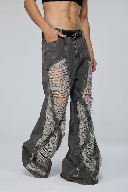 Stark Rinse Ripped Wide Leg Jeans