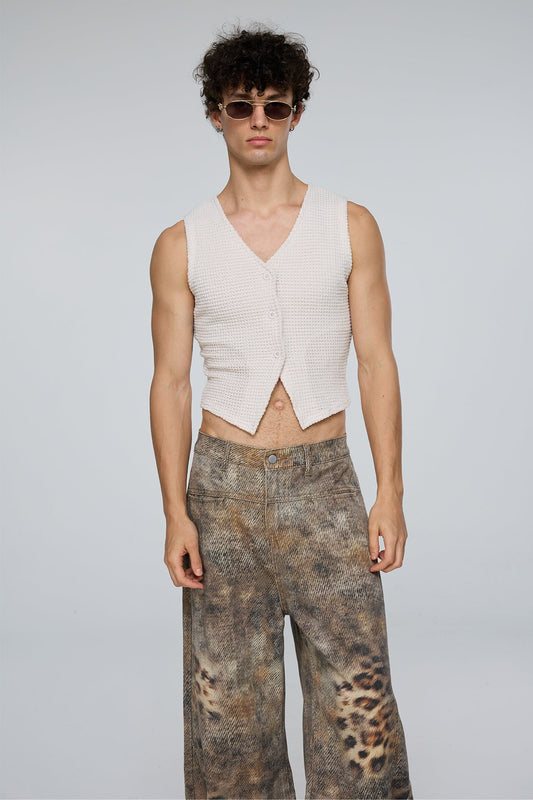 Stark Stitch Sleeveless V Neck Crop Vest