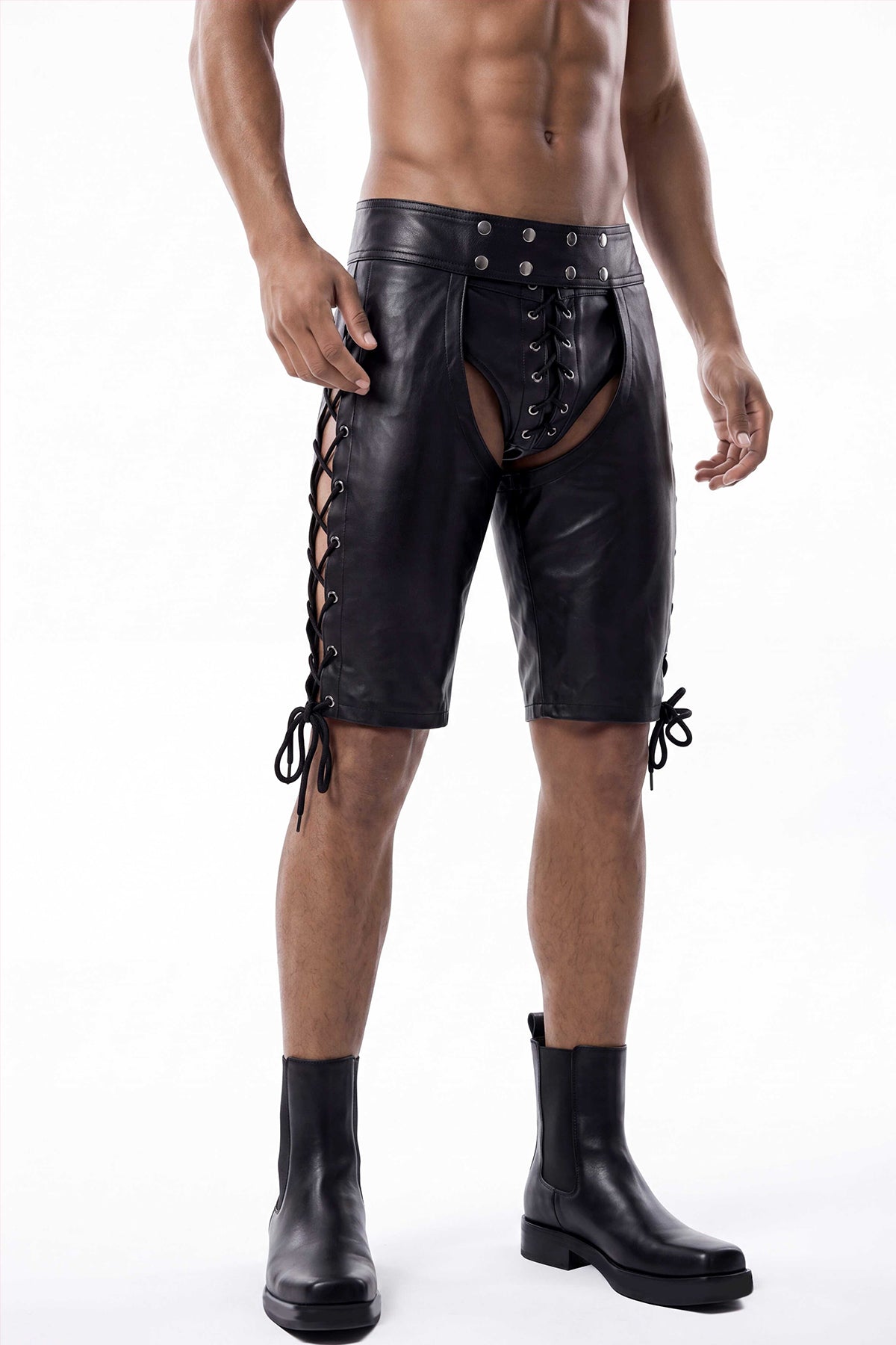 Static Chino Leather Lace Up Shorts