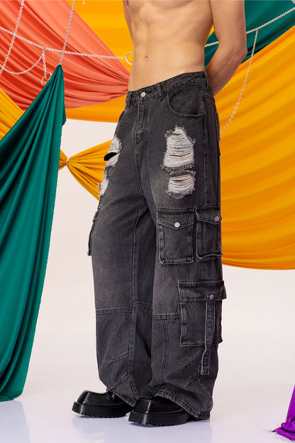 Static Grain Straight Ripped Jeans