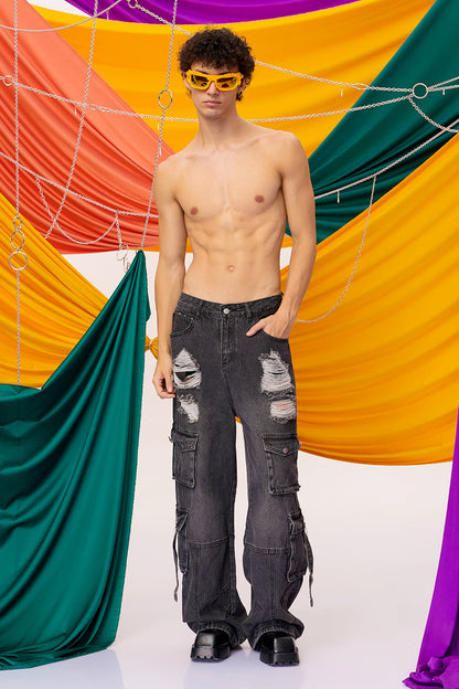 Static Grain Straight Ripped Jeans
