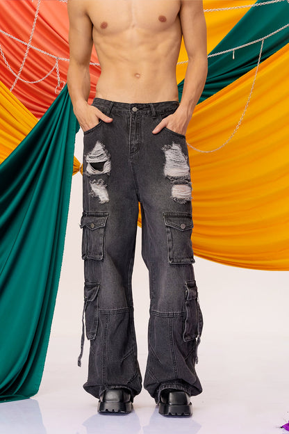 Static Grain Straight Ripped Jeans