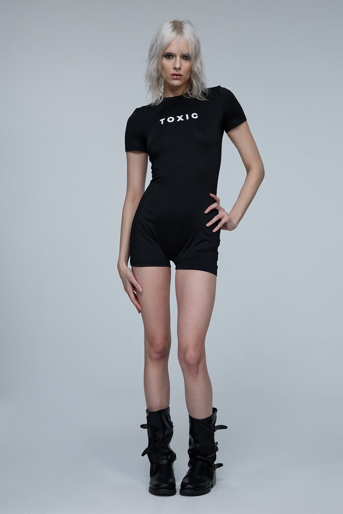 Static Noir Print Short Sleeve Playsuit