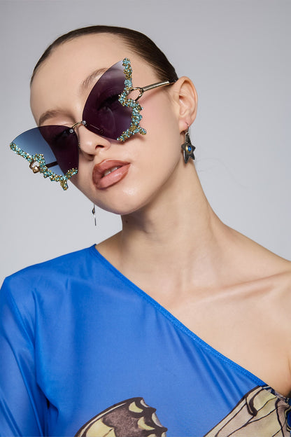 Static Shield Butterfly Rhinestone Sunglasses