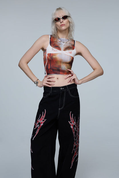 Static Split Crop Print Tank Top