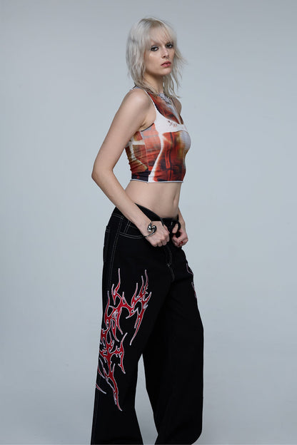 Static Split Crop Print Tank Top