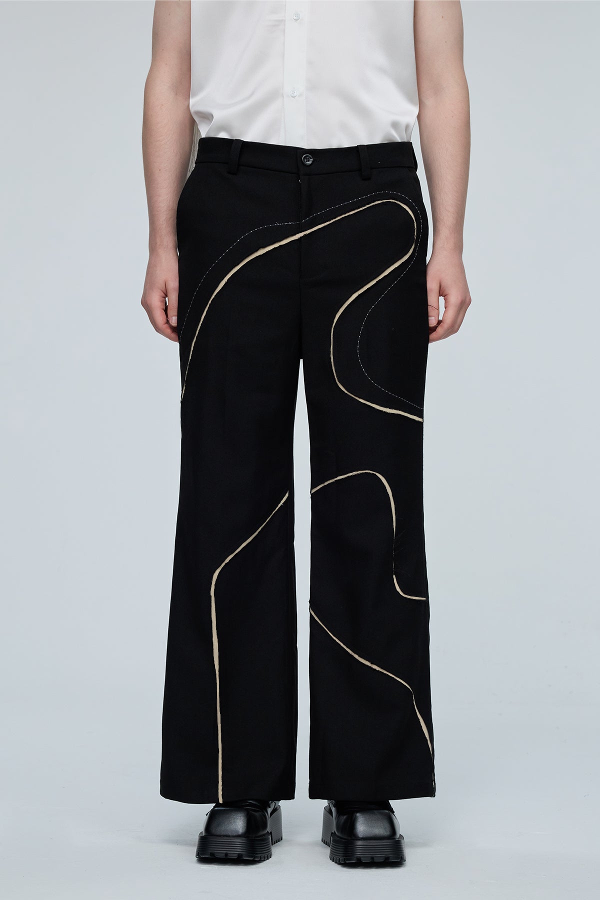 Static Swirl Straight Deconstructed Pants