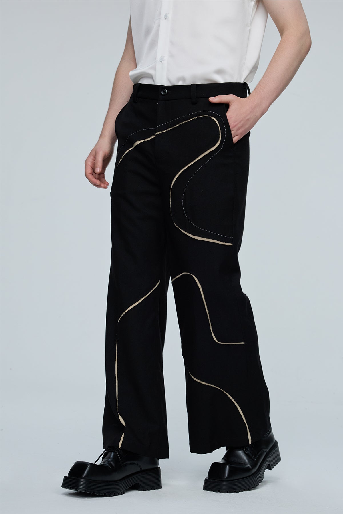 Static Swirl Straight Deconstructed Pants