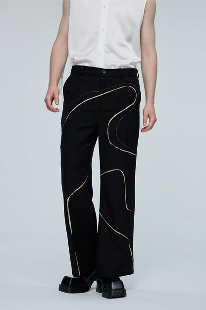 Static Swirl Straight Deconstructed Pants