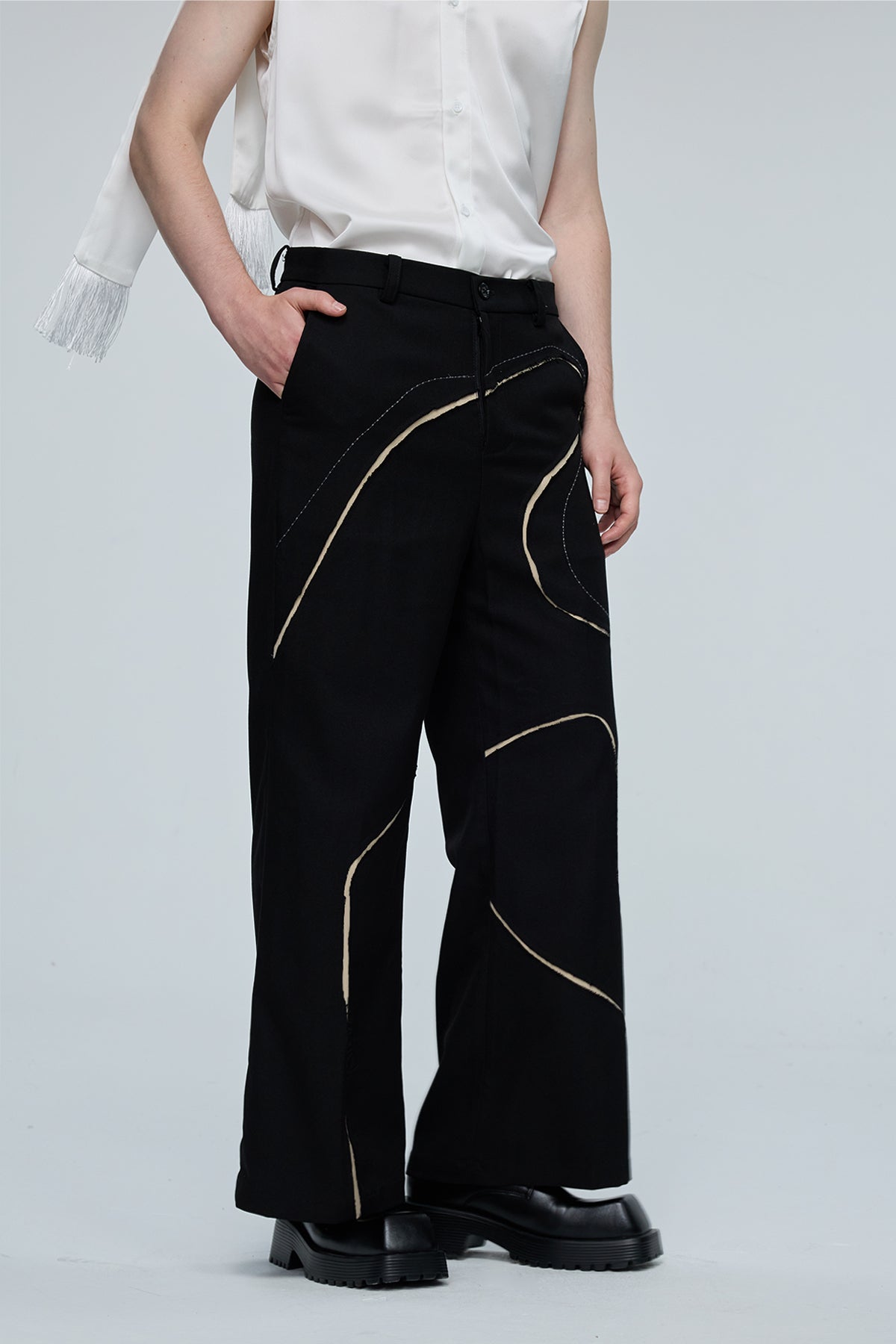 Static Swirl Straight Deconstructed Pants