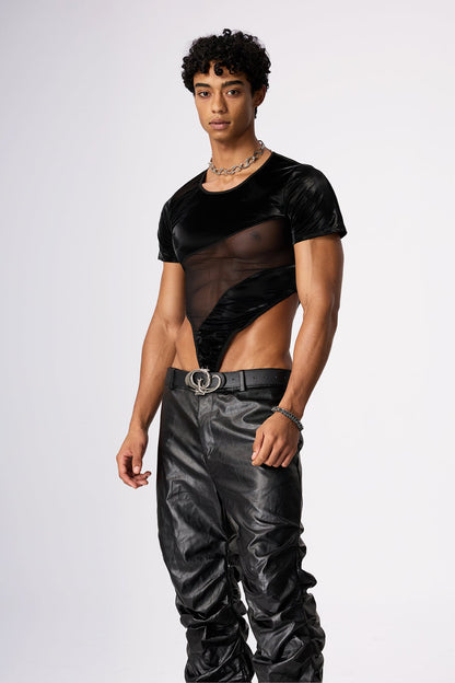 Steel Circuit Patchwork Mesh Bodysuit