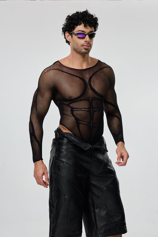 Steel Curve Long Sleeve Mesh Bodysuit