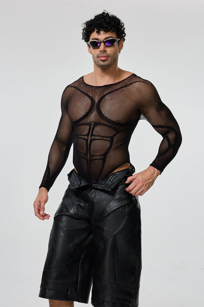 Steel Curve Long Sleeve Mesh Bodysuit