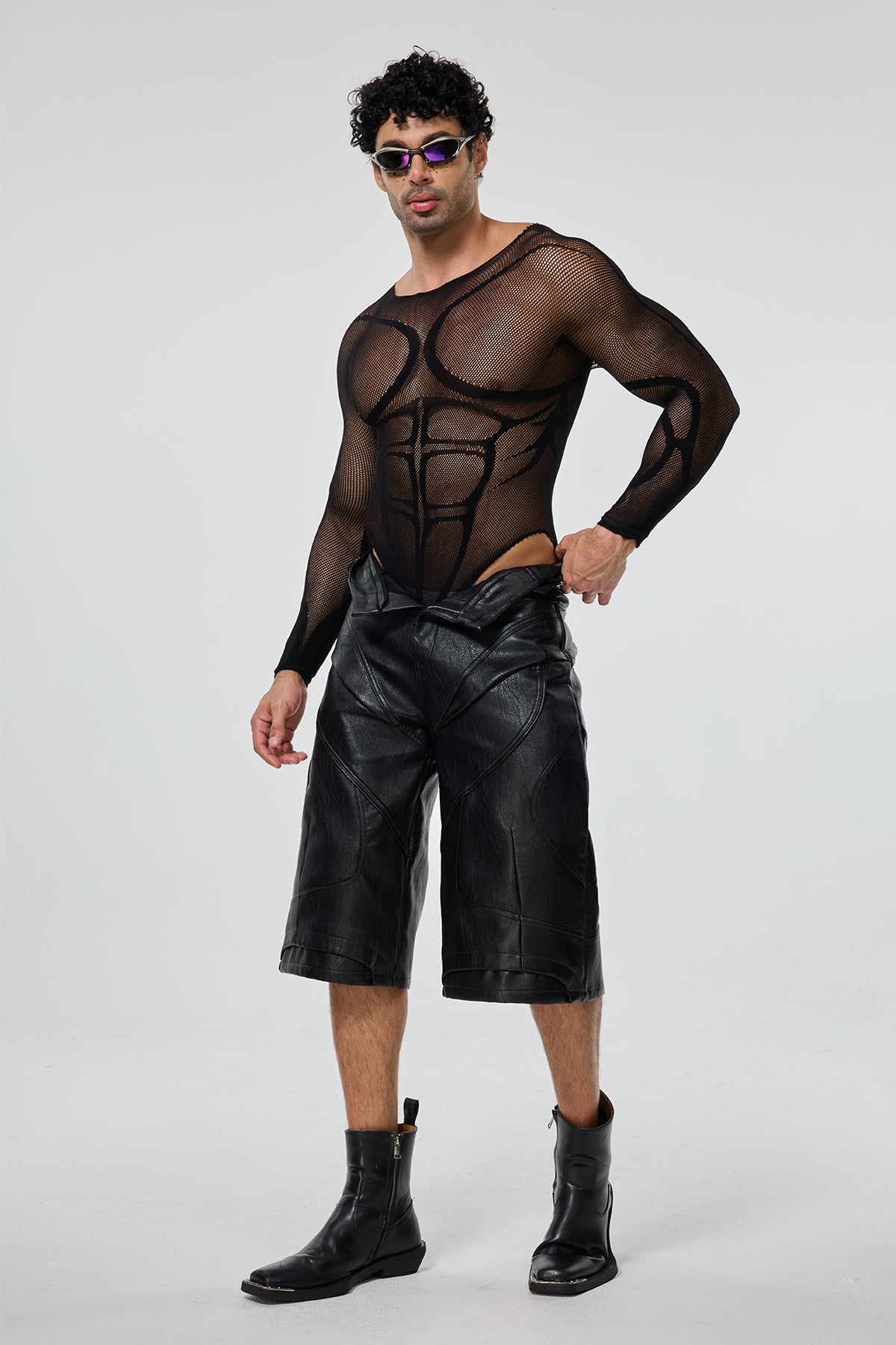 Steel Curve Long Sleeve Mesh Bodysuit