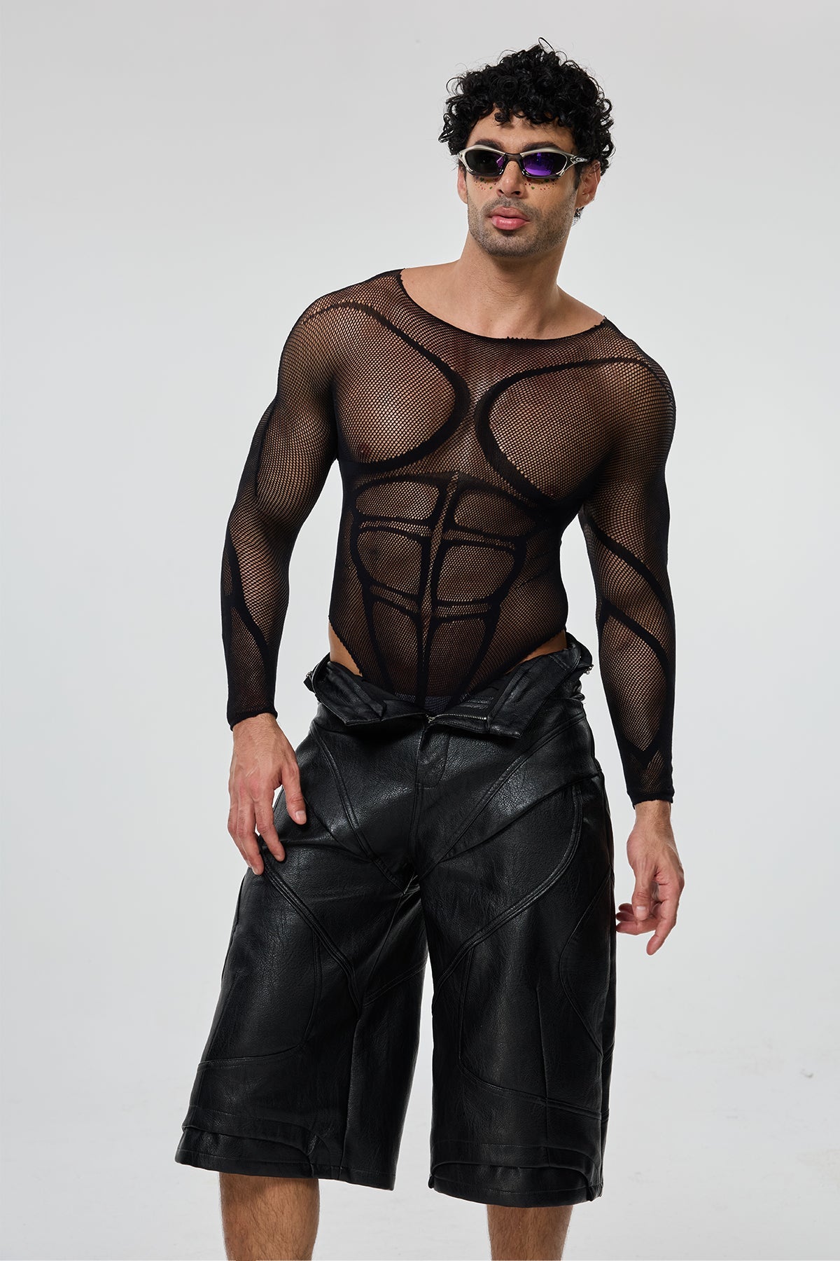 Steel Curve Long Sleeve Mesh Bodysuit