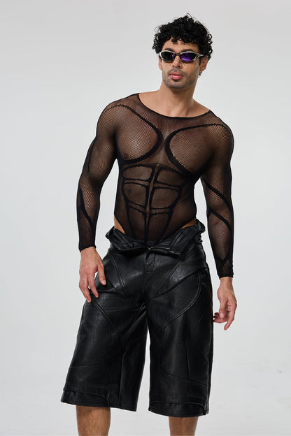 Steel Curve Long Sleeve Mesh Bodysuit