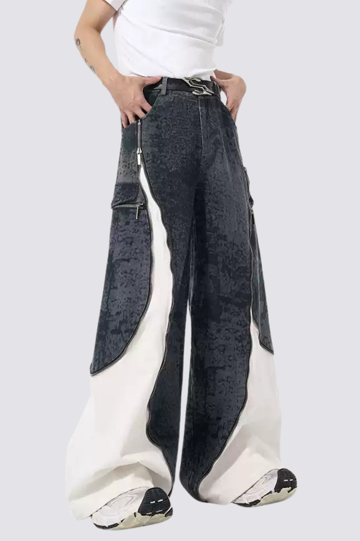 Steel Light Splicing Wide Leg Jeans