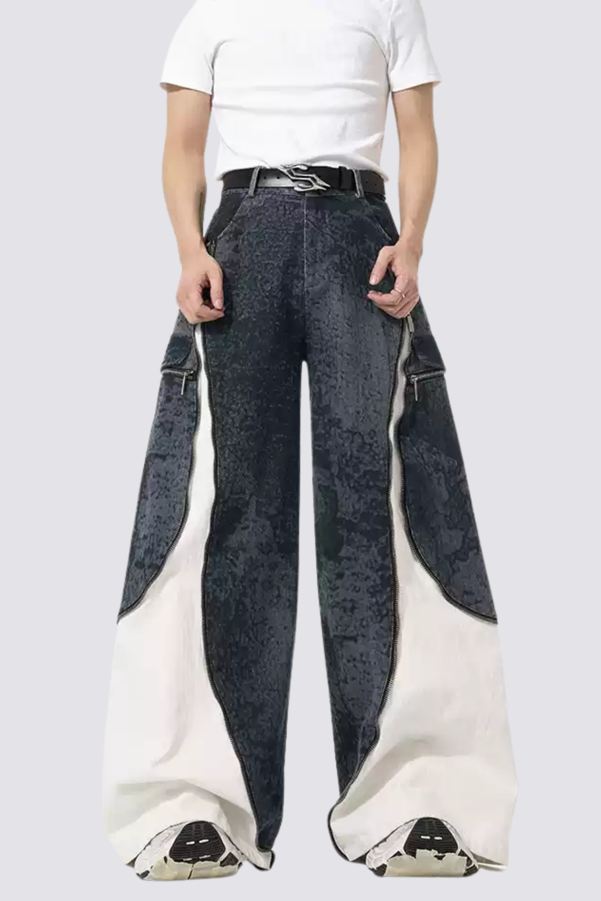 Steel Light Splicing Wide Leg Jeans