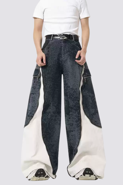 Steel Light Splicing Wide Leg Jeans