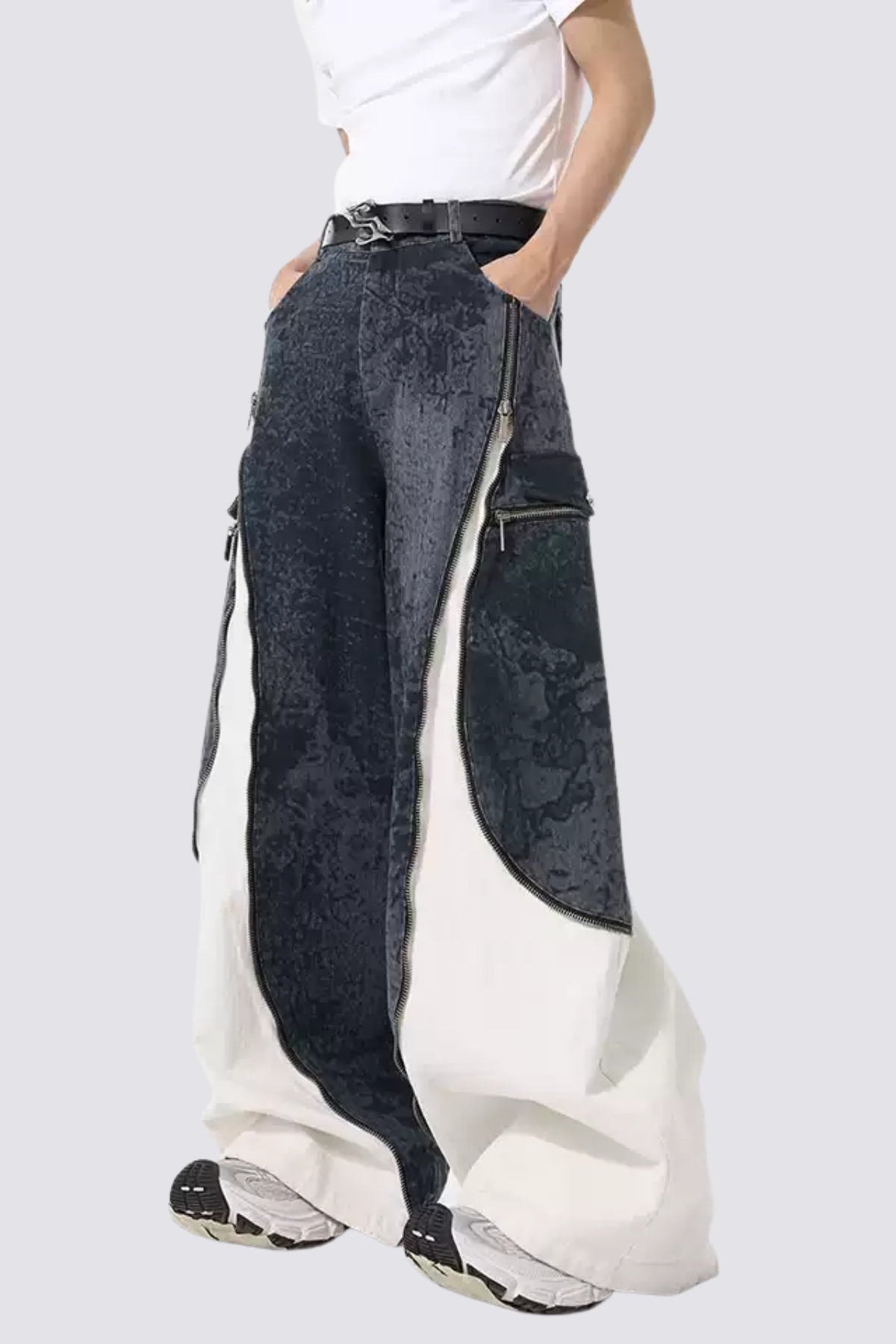 Steel Light Splicing Wide Leg Jeans