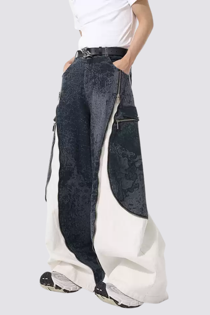 Steel Light Splicing Wide Leg Jeans