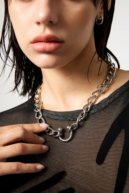 Steel Loop Clip Metal Necklace