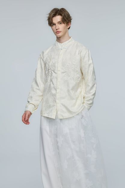 Steel Palette Embroidery High Neck Shirt Apricot