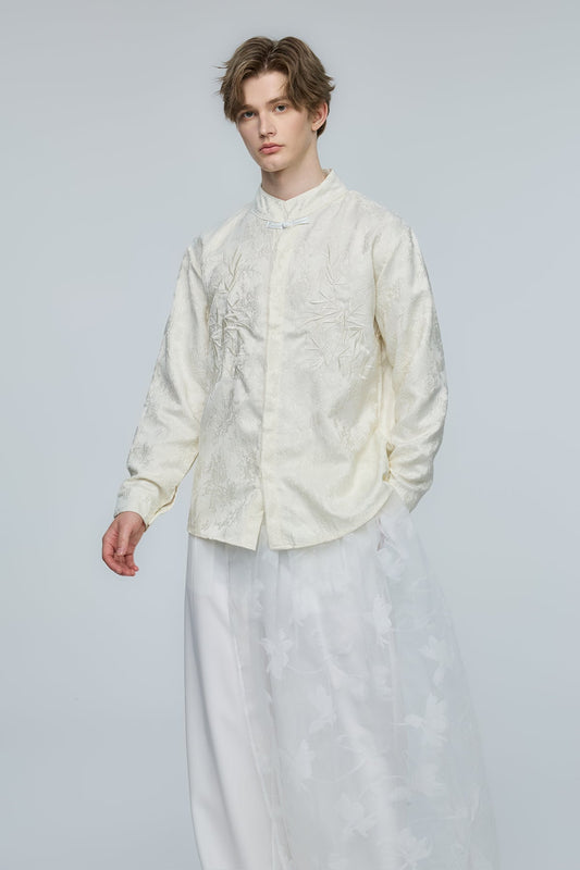 Steel Palette Embroidery High Neck Shirt Apricot