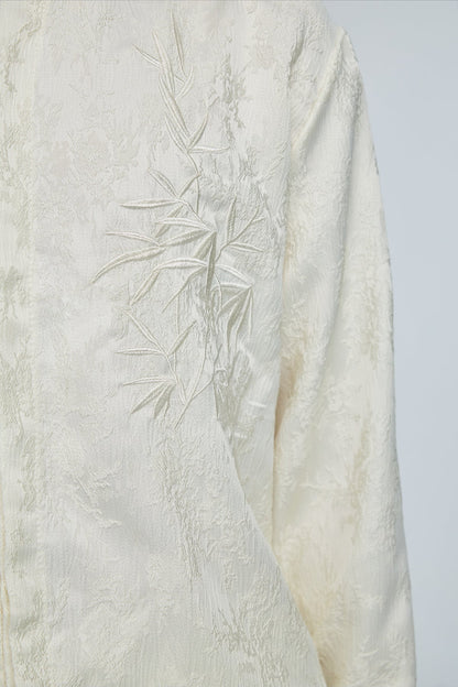 Steel Palette Embroidery High Neck Shirt Apricot